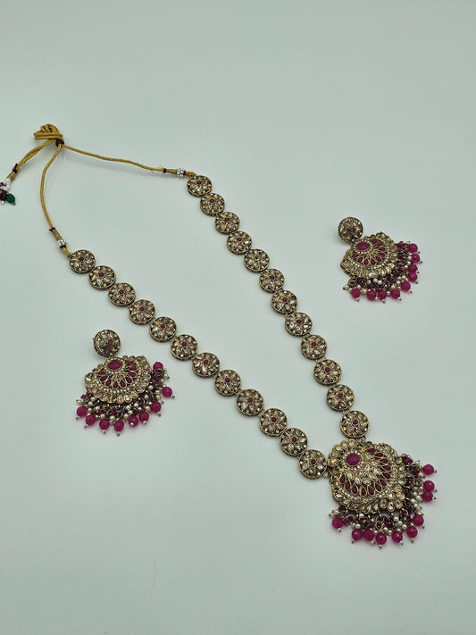 Elegant Long Kundan necklace set with Pink meenakari - BelleNoor