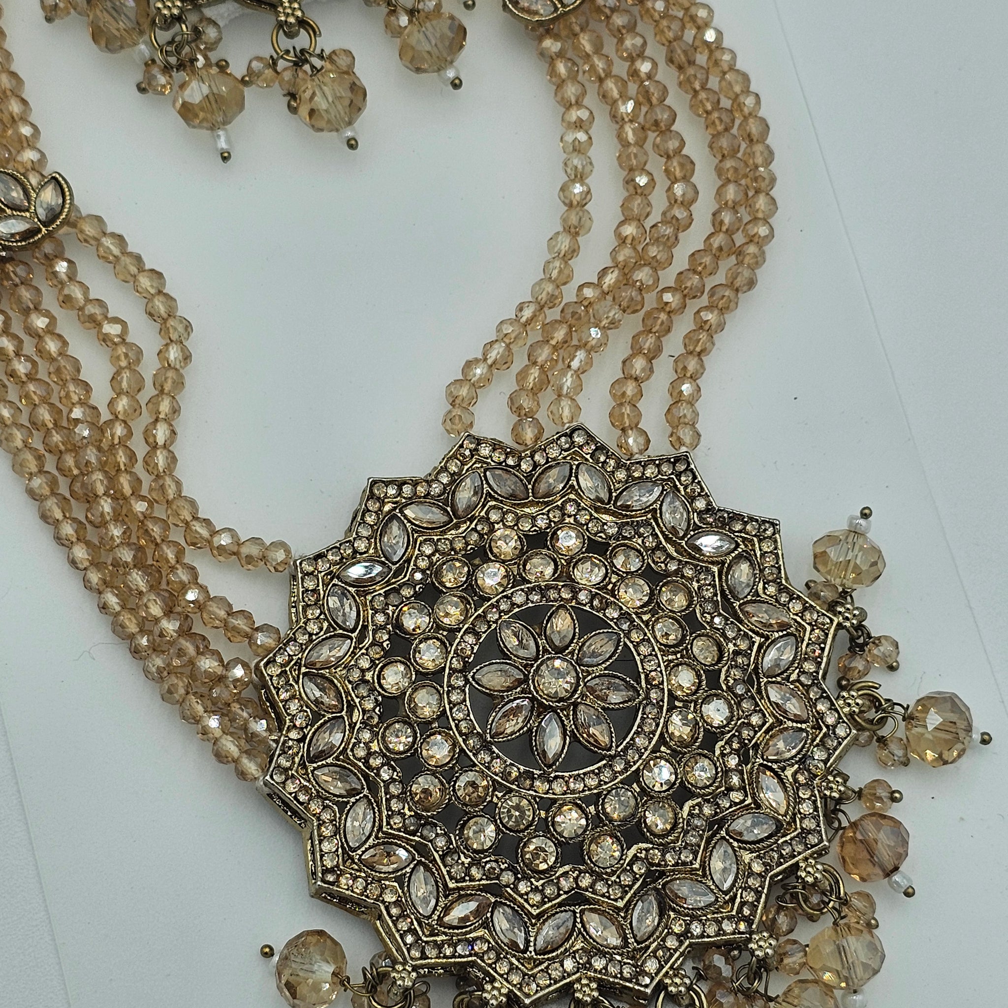 Elegant Long Kundan necklace set with light Golden/Champagne meenakari - BelleNoor