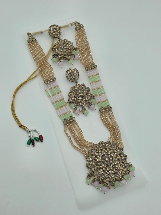 Elegant Long Kundan necklace set with Multi color meenakari - BelleNoor