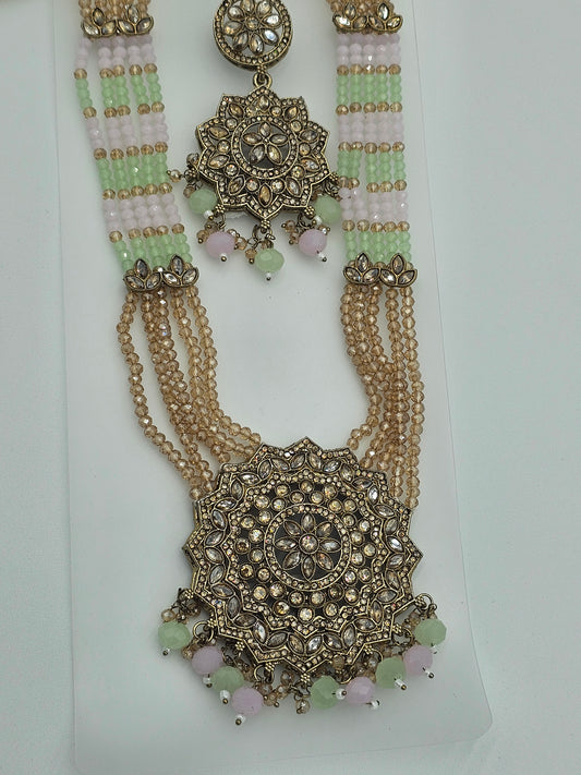 Elegant Long Kundan necklace set with Multi color meenakari - BelleNoor