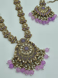Elegant Long Kundan necklace set with light purple meenakari - BelleNoor