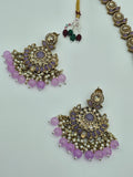 Elegant Long Kundan necklace set with light purple meenakari - BelleNoor