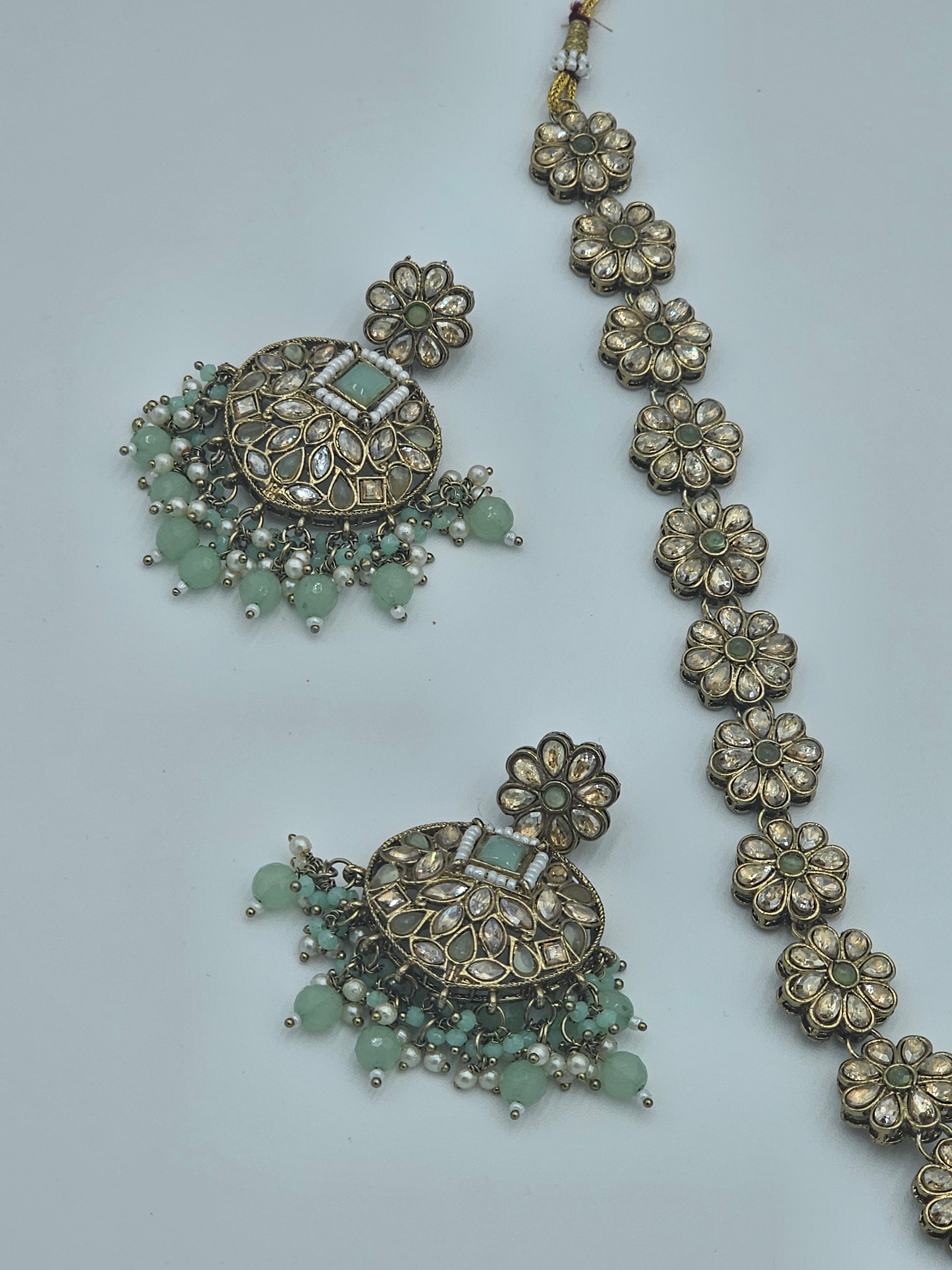 Elegant Long Kundan necklace set with light green meenakari - BelleNoor