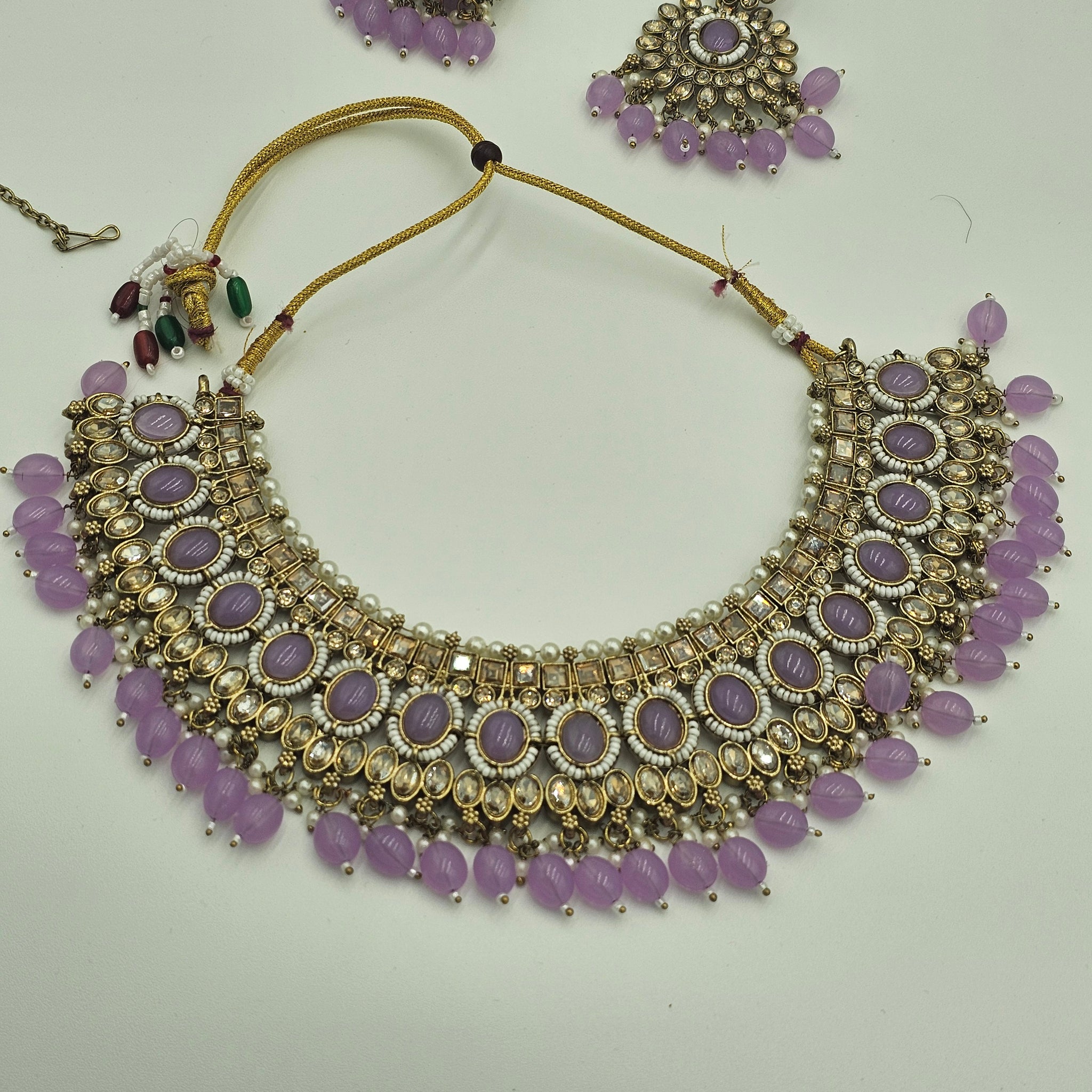 Lavender Kundan Jewelry Set – Necklace, Earrings & Tikka | Elegant Bridal & Party Wear - BelleNoor