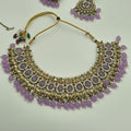 Lavender Kundan Jewelry Set – Necklace, Earrings & Tikka | Elegant Bridal & Party Wear - BelleNoor
