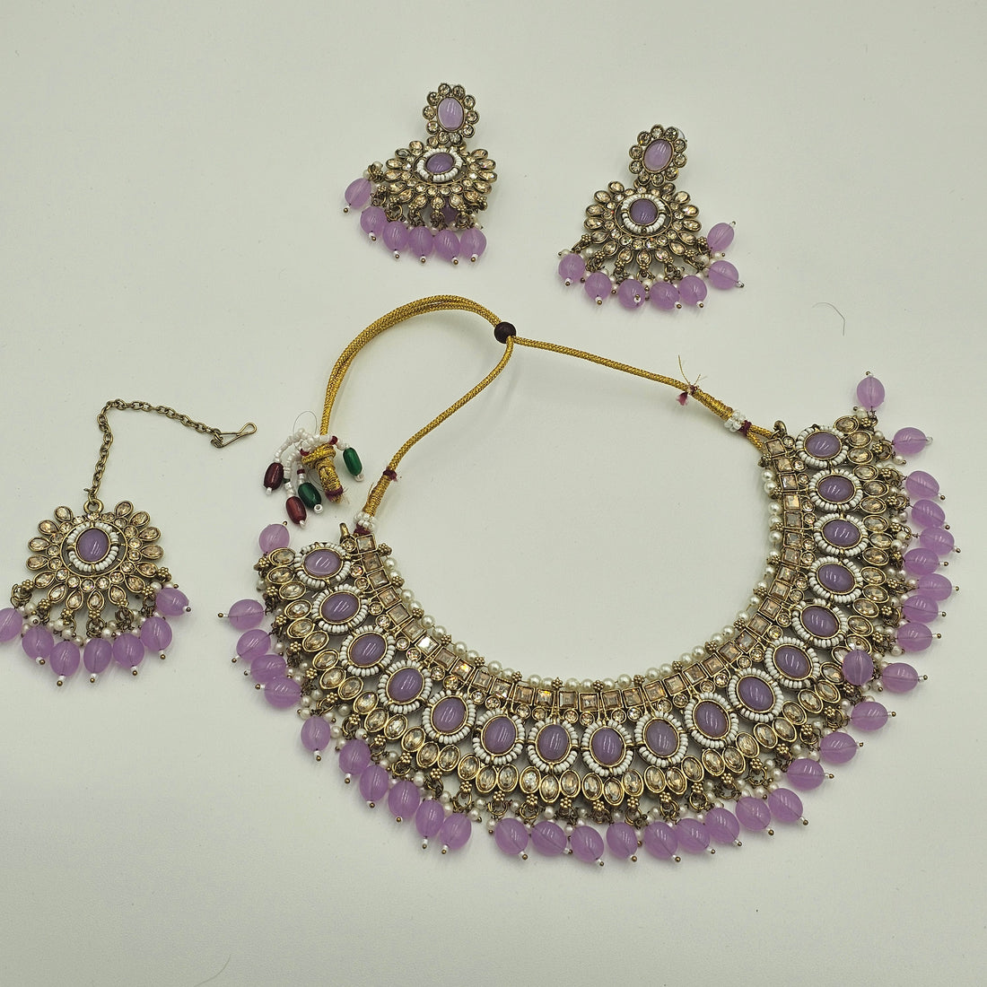 Lavender Kundan Jewelry Set – Necklace, Earrings & Tikka | Elegant Bridal & Party Wear - BelleNoor