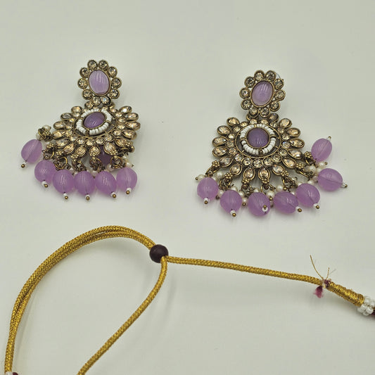Lavender Kundan Jewelry Set – Necklace, Earrings & Tikka | Elegant Bridal & Party Wear - BelleNoor