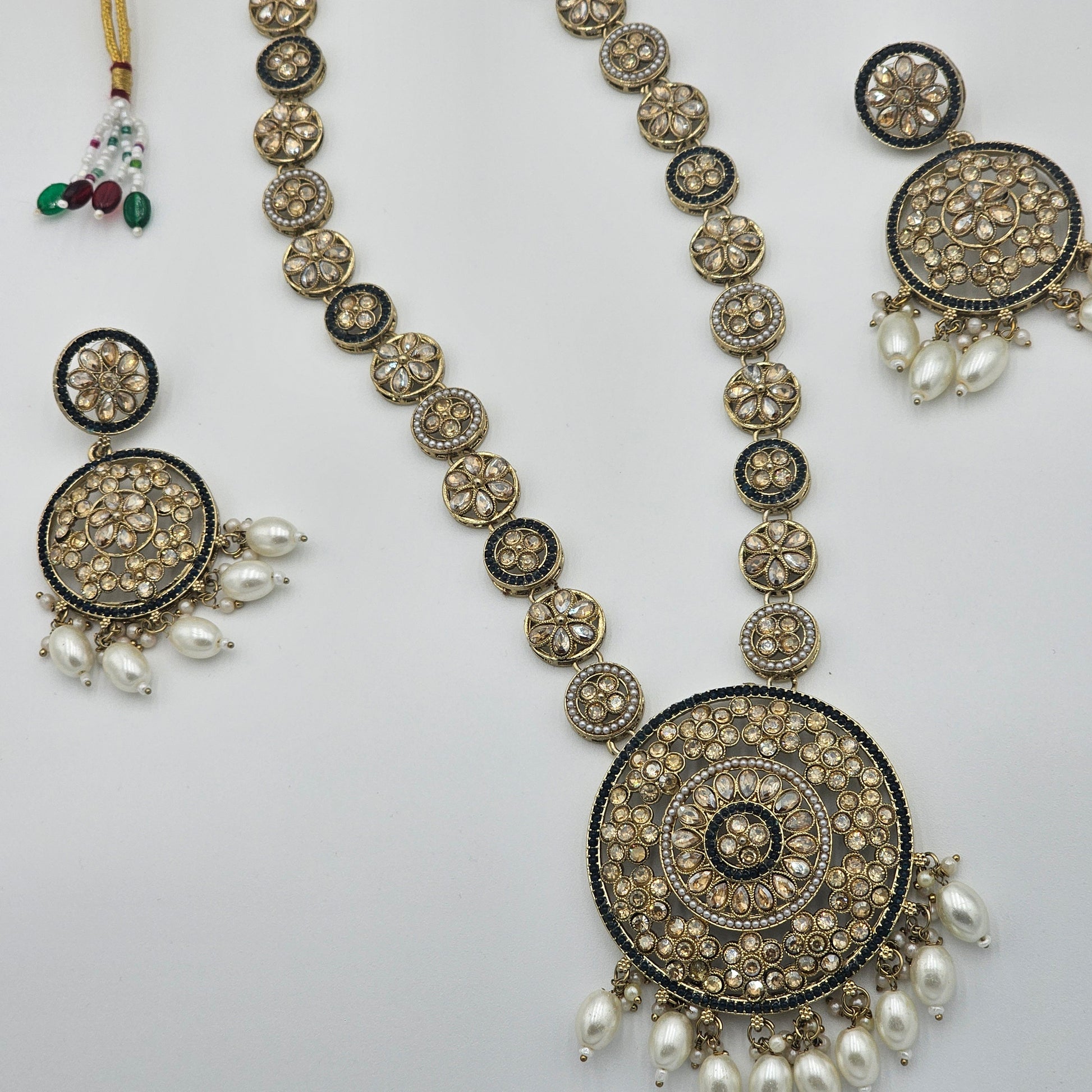 Antique Gold & Pearl Kundan Pendant Necklace - BelleNoor