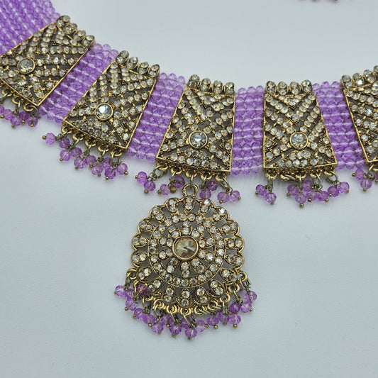Lavender Crystal Choker Necklace with Pendant - BelleNoor