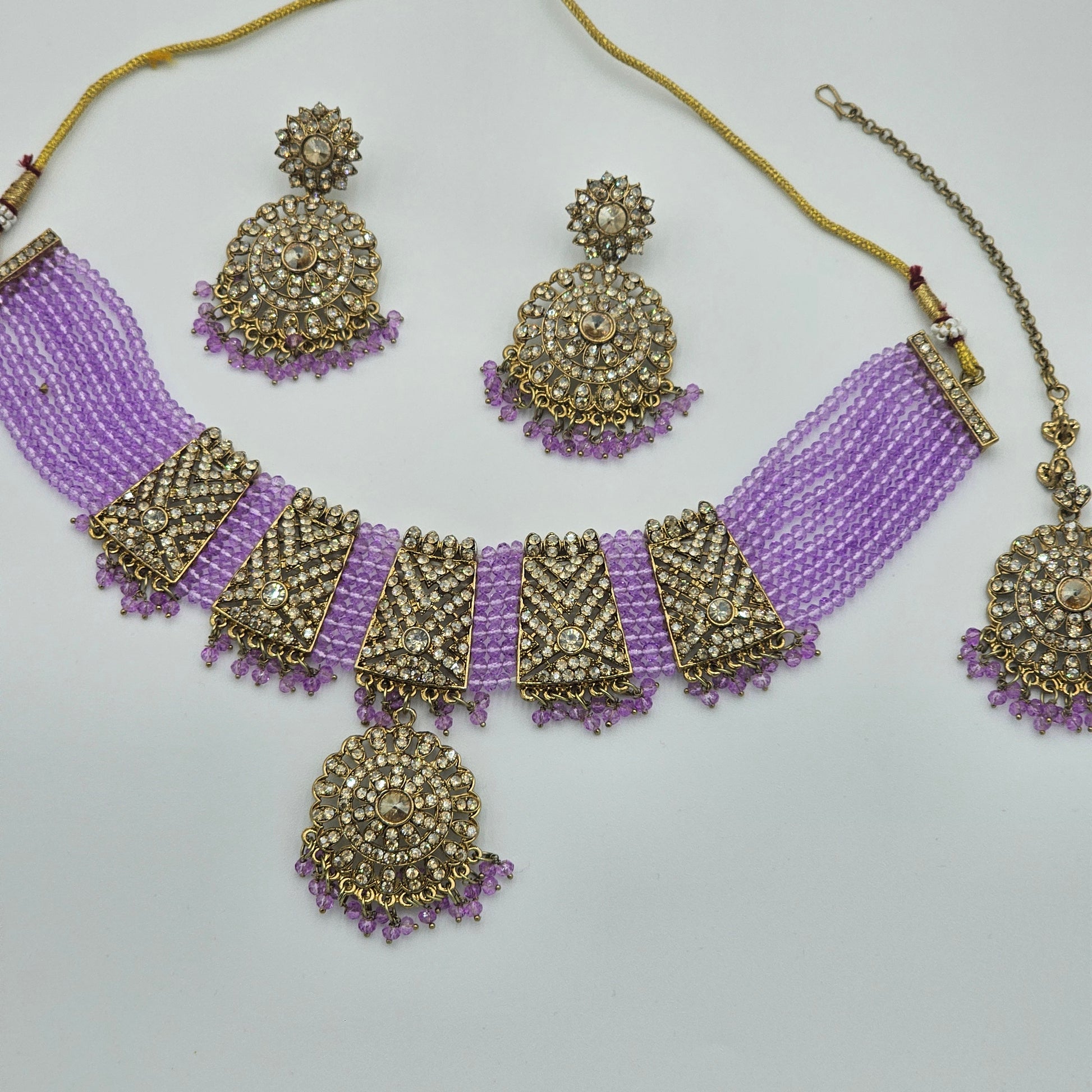 Lavender Crystal Choker Necklace with Pendant - BelleNoor