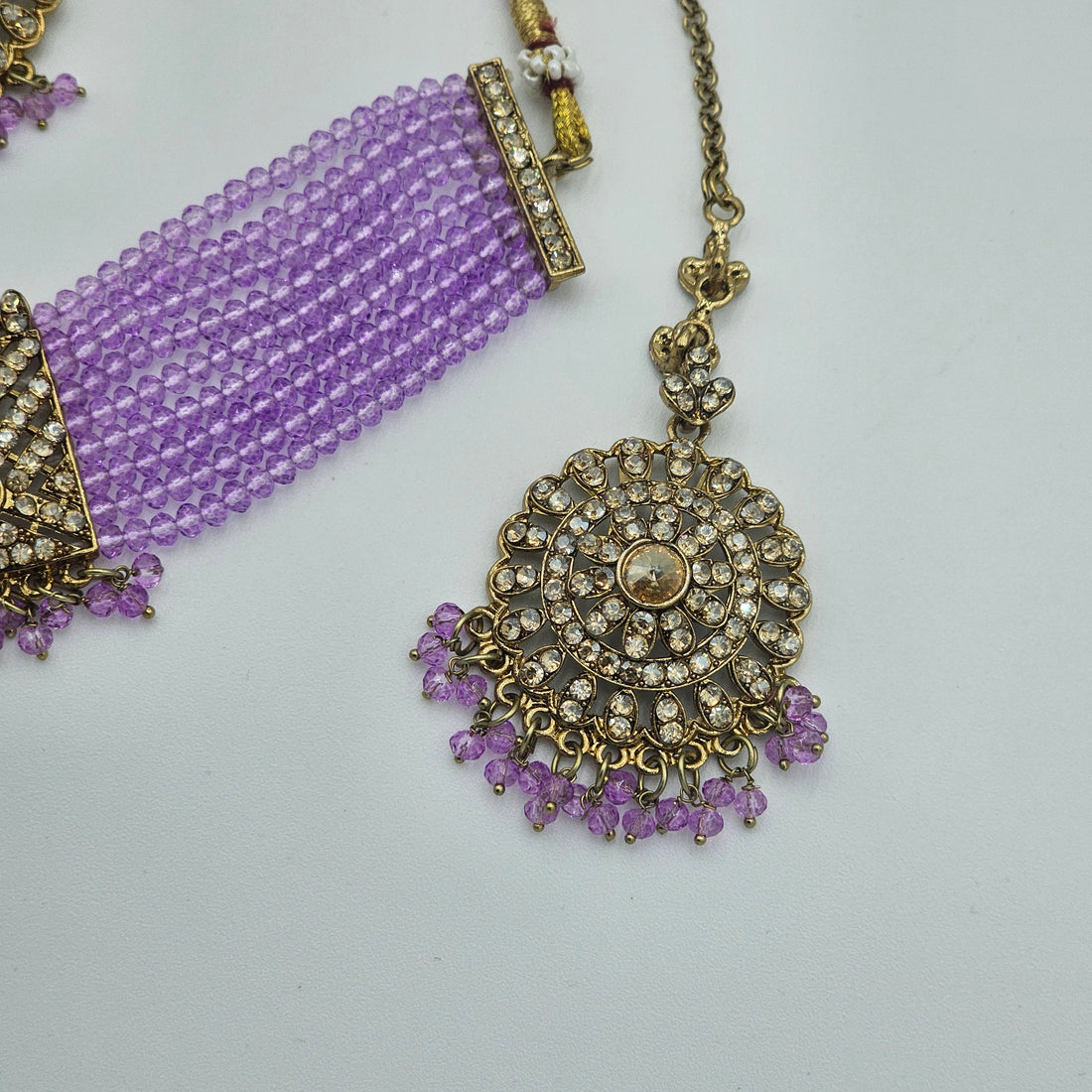 Lavender Crystal Choker Necklace with Pendant - BelleNoor