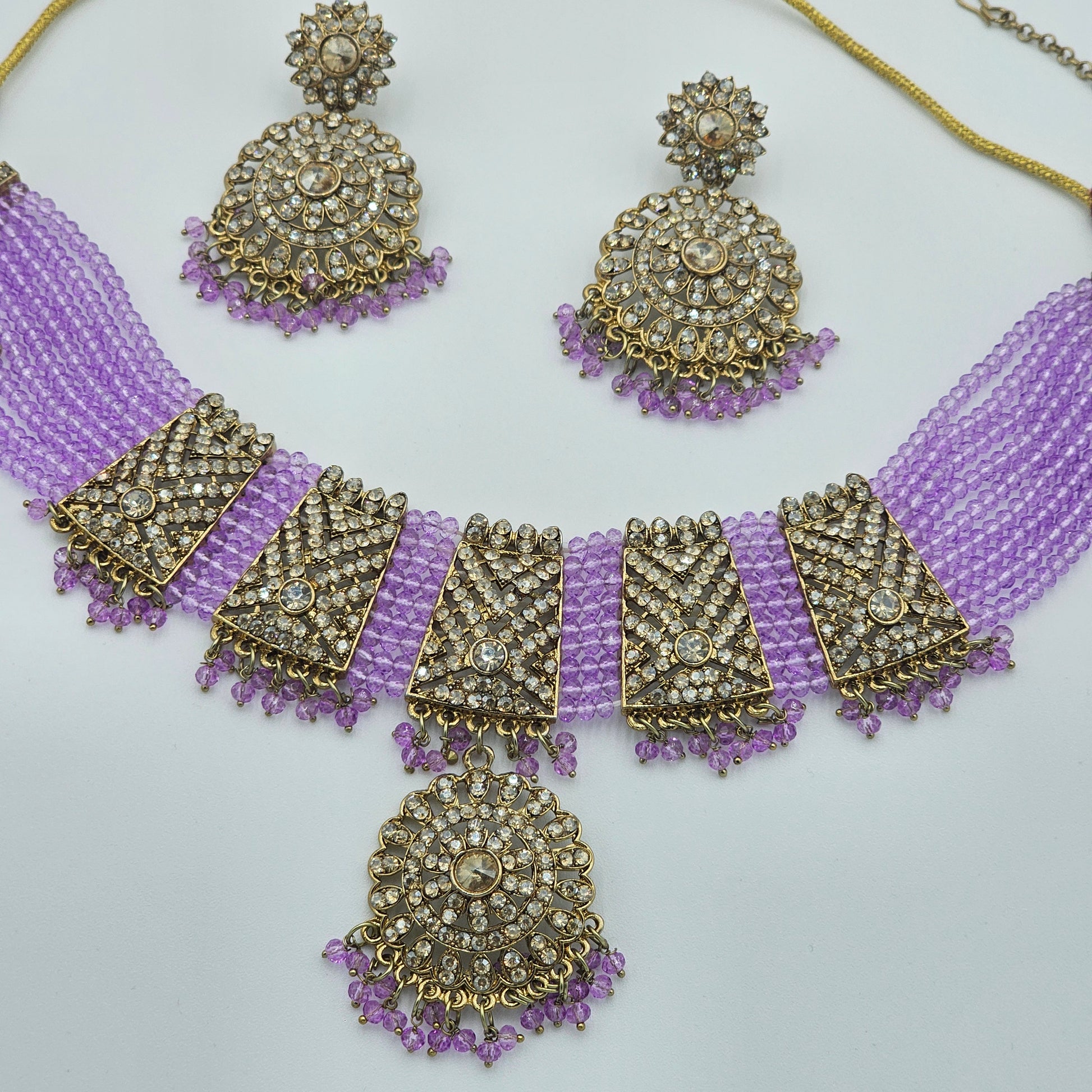 Lavender Crystal Choker Necklace with Pendant - BelleNoor