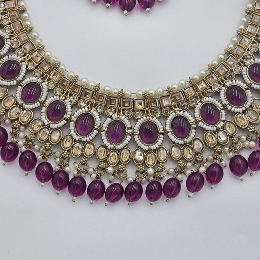 Royal Purple Kundan Jewelry Set – Necklace, Earrings & Maang Tikka - BelleNoor