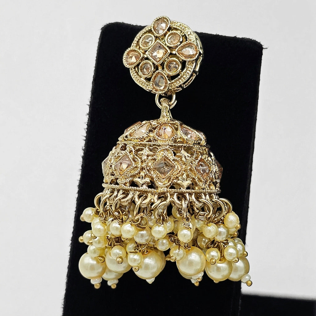 Antique Gold Kundan Pearl Bridal Jewellery Set | Bellenoor - BelleNoor