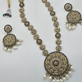 BelleNoor antique gold Kundan pendant necklace set with intricate circular motifs, shimmering stones, and pearl drops.