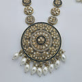 BelleNoor antique gold Kundan pendant necklace featuring a large circular design with pearl drops and intricate stones