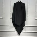BelleNoor black polyester khimar with a long, flowing design and tie-back closure for modest everyday wear.