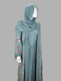 Dusty Teal floral print abaya with matching hijab — BelleNoor