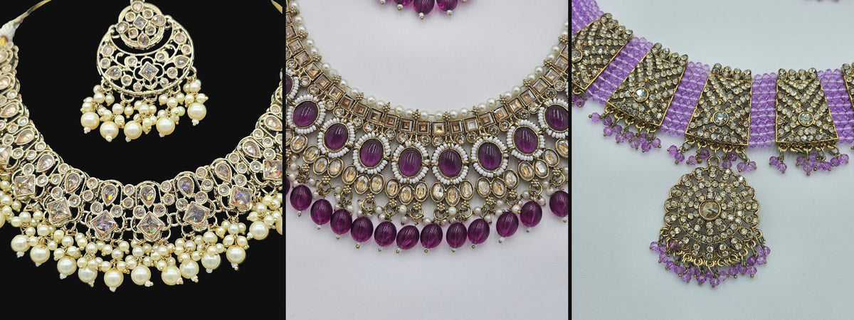 Three Kundan jewellery sets side by side - Bellenoor hero banner