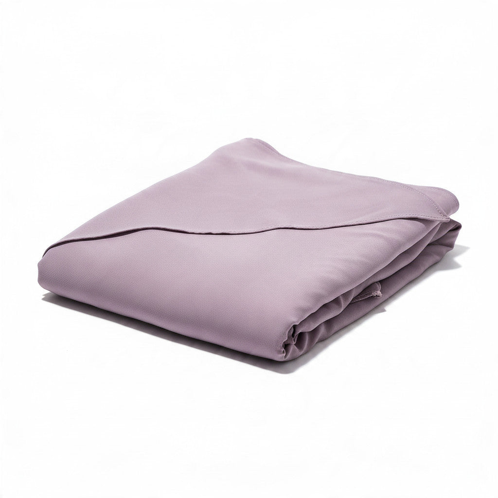 BelleNoor lavender wrinkle-resistant polyester khimar folded neatly on a white background.