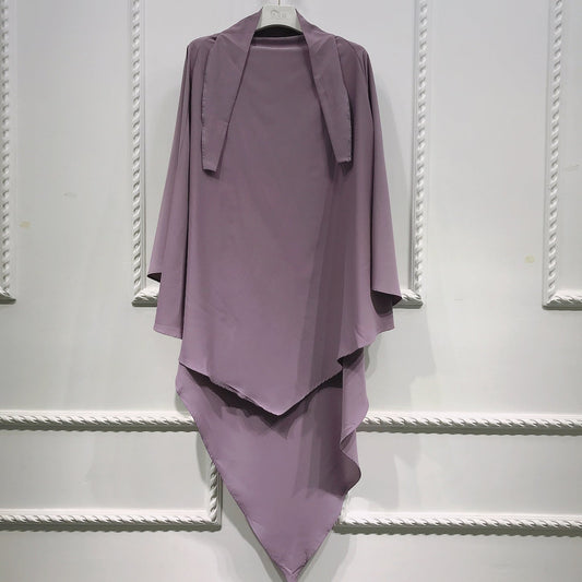 BelleNoor lavender wrinkle-resistant polyester khimar with a tie-back design for modest everyday wear.