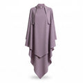 BelleNoor lavender long khimar in wrinkle-resistant polyester with a tie-back design for modest everyday wear.