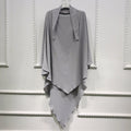 BelleNoor light grey long khimar with tie-back design, featuring a soft, elegant drape for modest coverage.
