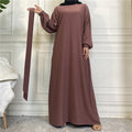 BelleNoor purple Nida fabric abaya with long sleeves and matching tie belt for a modest and elegant look