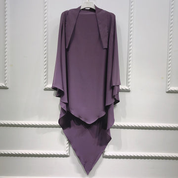 BelleNoor purple polyester khimar with a long draped design and tie-back closure for modest fashion.