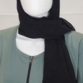 BelleNoor sage green abaya with front zipper and black chiffon hijab