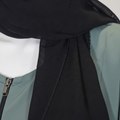 BelleNoor sage green abaya with front zipper and black chiffon hijab